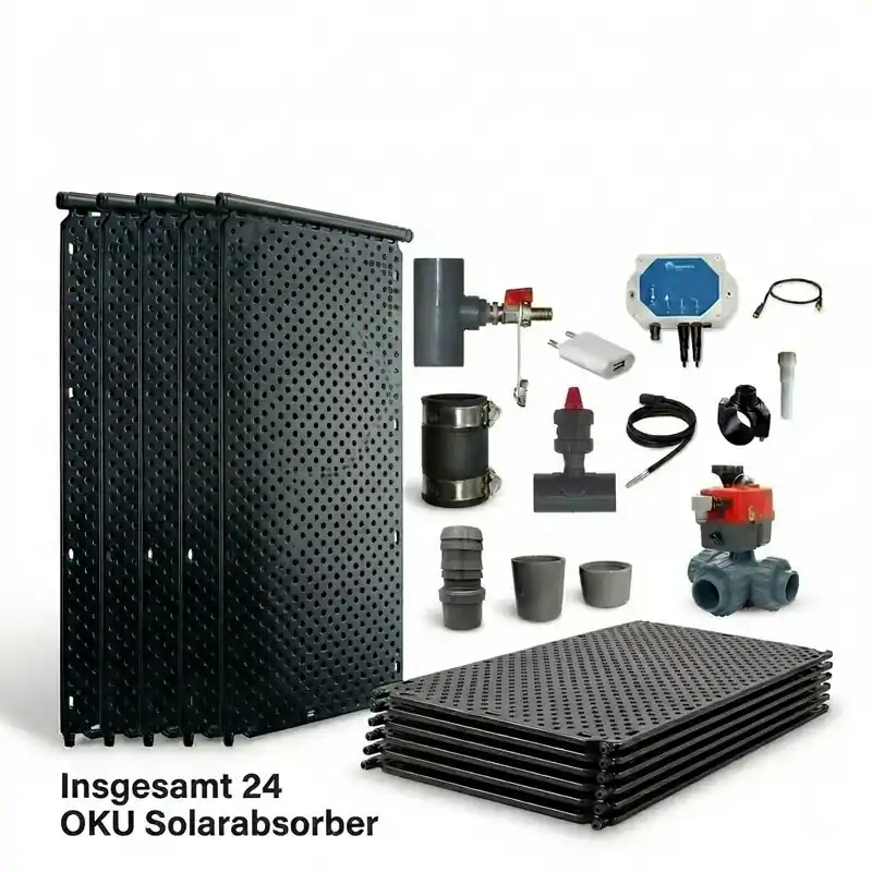 Top-Seller OKU Solarabsorber-Set bis 48 m² WiFi | Automatik-Steuerung | 3-Wege-Kugelhahn mit Zubehör | umfangreiches Komplettpaket